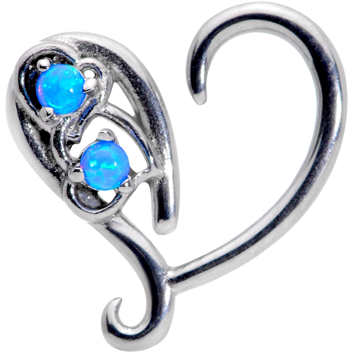 16 Gauge 3/8 Blue Synthetic Opal Heart Right Ear Cartilage Earring