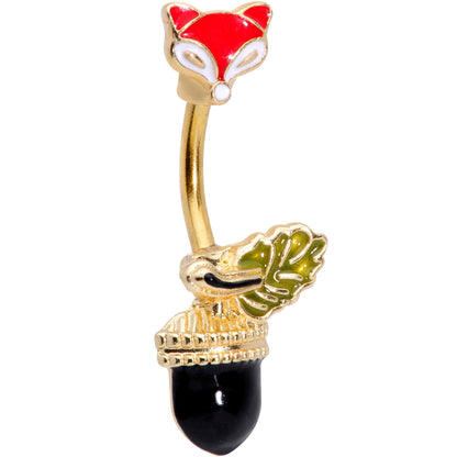 Gold Tone Wilderness Fox and Acorn Double Mount Belly Ring