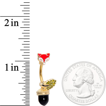 Gold Tone Wilderness Fox and Acorn Double Mount Belly Ring