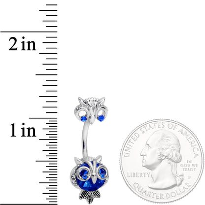 Blue Clear Gem Wide Eyed Owls Double Mount Belly Ring