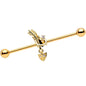 14 Gauge Clear CZ Gem Gold Tone Open Heart Arrow Industrial Barbell