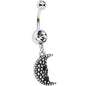 Clear Black Gem Night Skull Crescent Moon Dangle Belly Ring