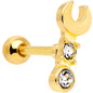 16 Gauge 1/4 Clear CZ Gem Gold Tone Crescent Wrench Cartilage Tragus