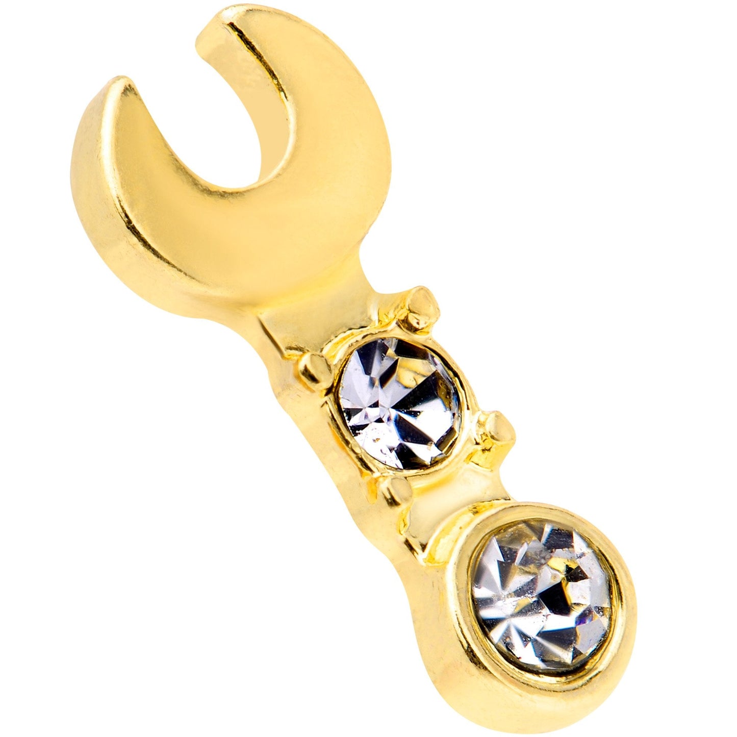 16 Gauge 1/4 Clear CZ Gem Gold Tone Crescent Wrench Cartilage Tragus