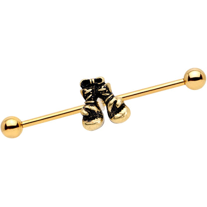 14 Gauge Gold Tone Boxing Gloves Industrial Barbell 38mm