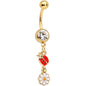 Clear Gem Spring Flower Lady Bug Gold Tone Dangle Belly Ring