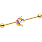 14 Gauge Gold Tone Pastel Unicorn Industrial Barbell 38mm