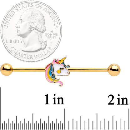 14 Gauge Gold Tone Pastel Unicorn Industrial Barbell 38mm