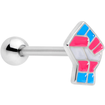 Pink White Blue Transgender Pride Fist Barbell Tongue Ring