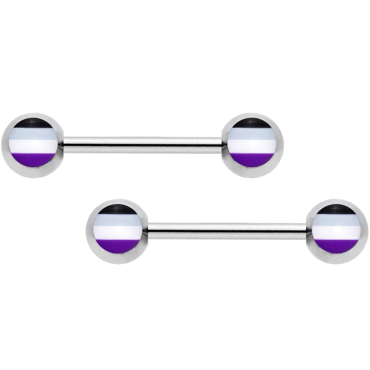 14 Gauge Black Gray White Purple Asexual Pride Barbell Nipple Ring Set