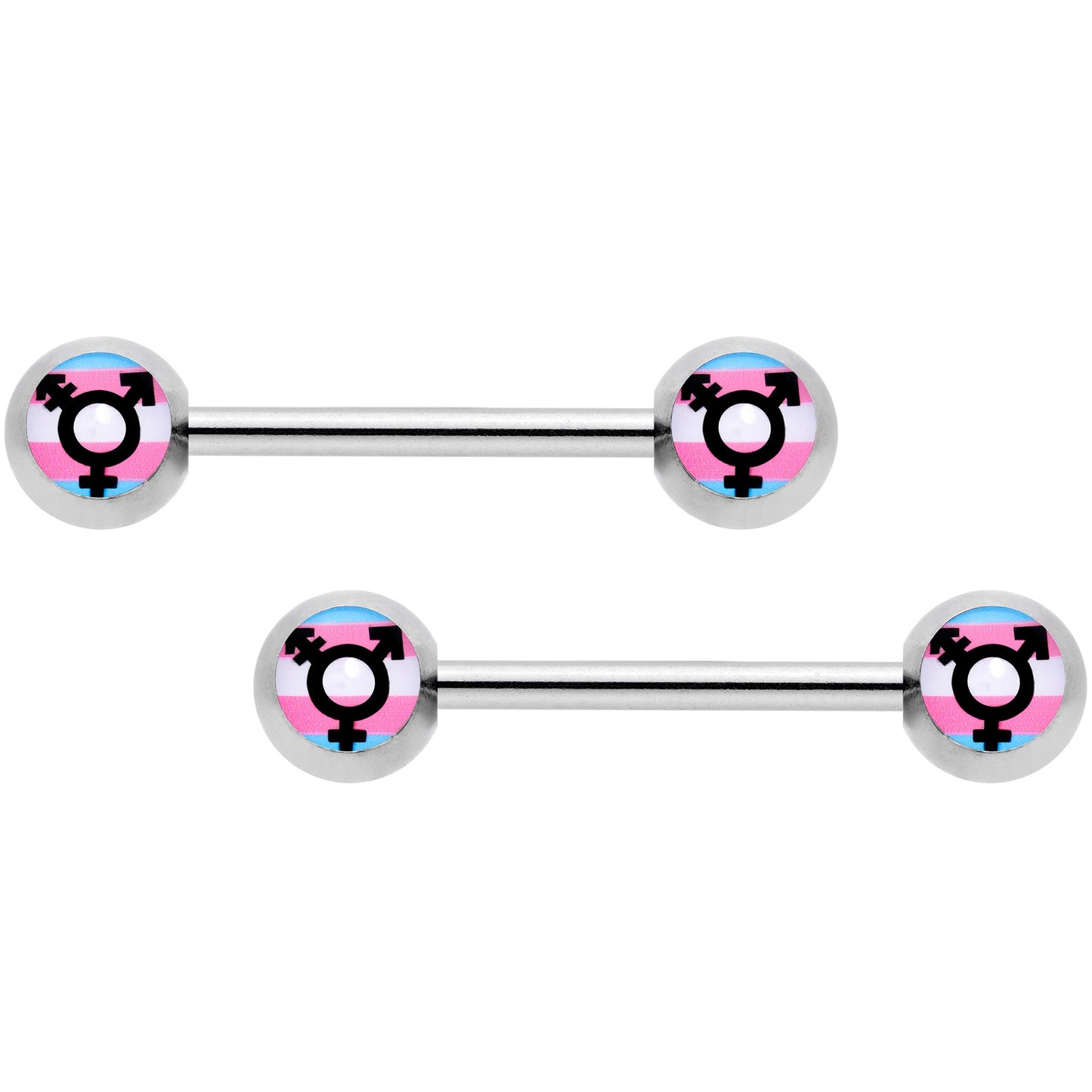 14 Gauge 9/16 Transgender Pride Logo Barbell Nipple Ring Set