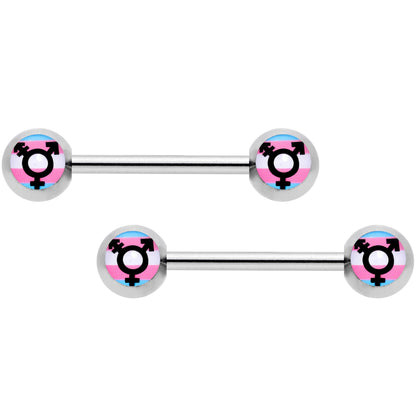 14 Gauge 9/16 Transgender Pride Logo Barbell Nipple Ring Set