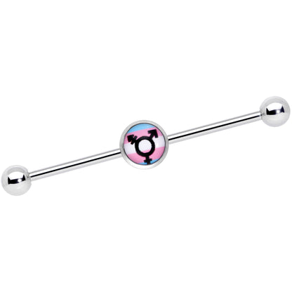 14 Gauge Transgender Pride Logo Industrial Barbell 38mm