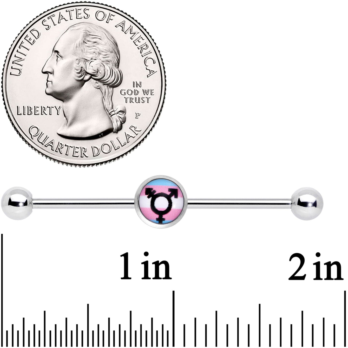 14 Gauge Transgender Pride Logo Industrial Barbell 38mm