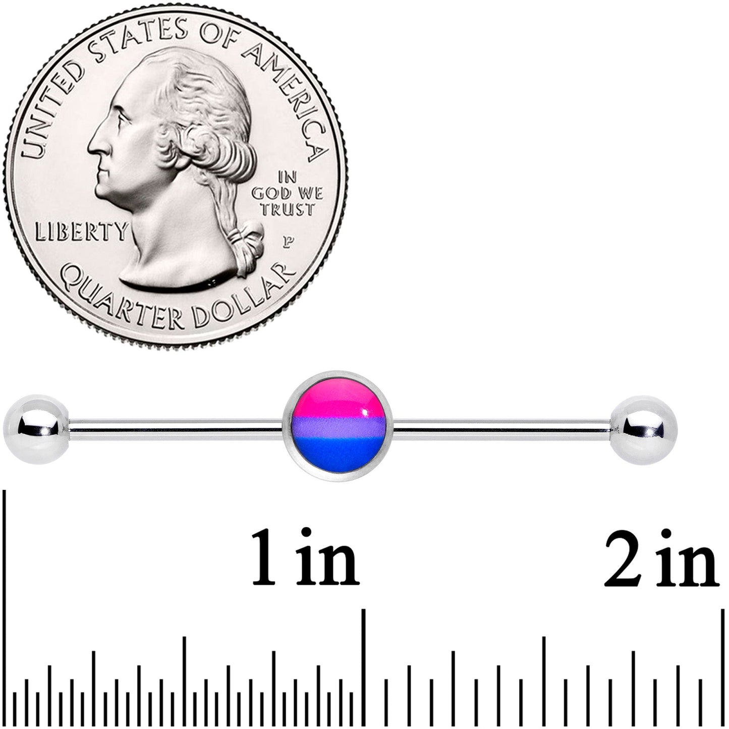 14 Gauge Pink Purple Blue Bisexual Pride Industrial Barbell 38mm