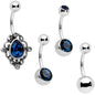 Blue Clear Gem Filigree Oval Belly Ring Set of 4