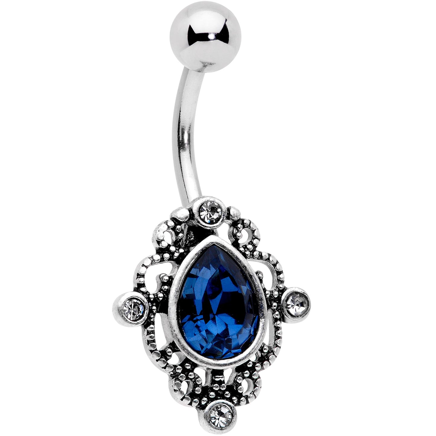 Blue Clear Gem Filigree Oval Belly Ring Set of 4