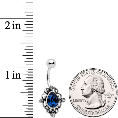 Blue Clear Gem Filigree Oval Belly Ring Set of 4