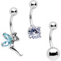 Clear Blue Gem Water Fairy Belly Ring Set of 3