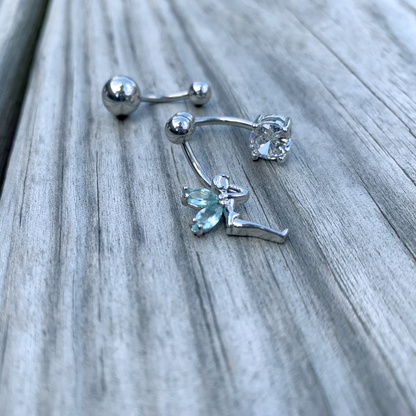 Clear Blue Gem Water Fairy Belly Ring Set of 3