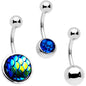 Blue Gem Blue Green Mermaid Scale Belly Ring Set of 3