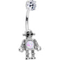 Clear Gem White Faux Opal Rockin Robot Belly Ring
