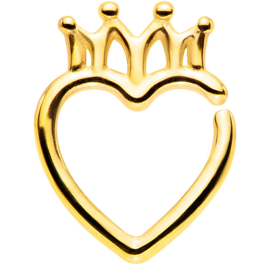 16 Gauge 5/16 Gold Tone Royal Crown Heart Right Ear Closure Ring