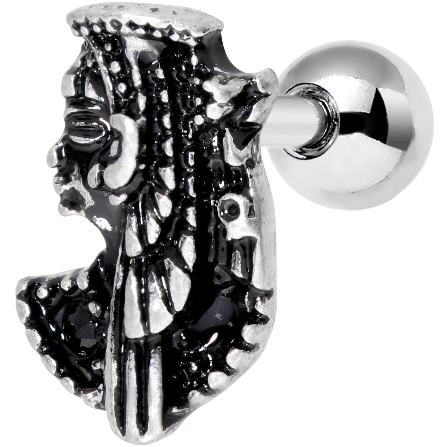 16 Gauge 1/4 Black Gem Egypt Cleopatra Anubis Cartilage Tragus Earring