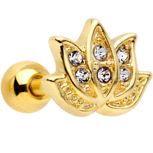 16 Gauge 1/4 Clear Gem Gold Tone Lotus Flower Cartilage Tragus Earring
