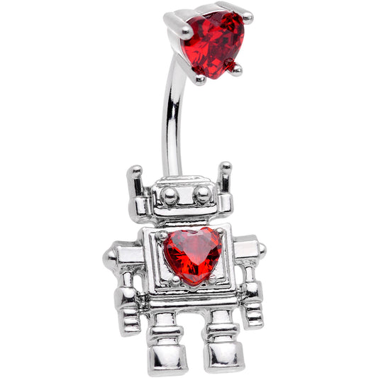 Red Gem Heart Valentines Day Robot Belly Ring