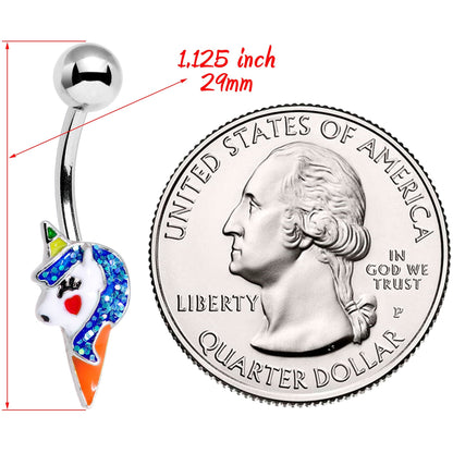 Blue Glitter Mane Unicorn Belly Ring