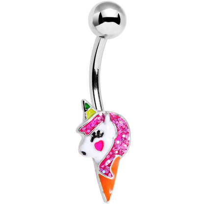 Pink Glitter Mane Unicorn Belly Ring