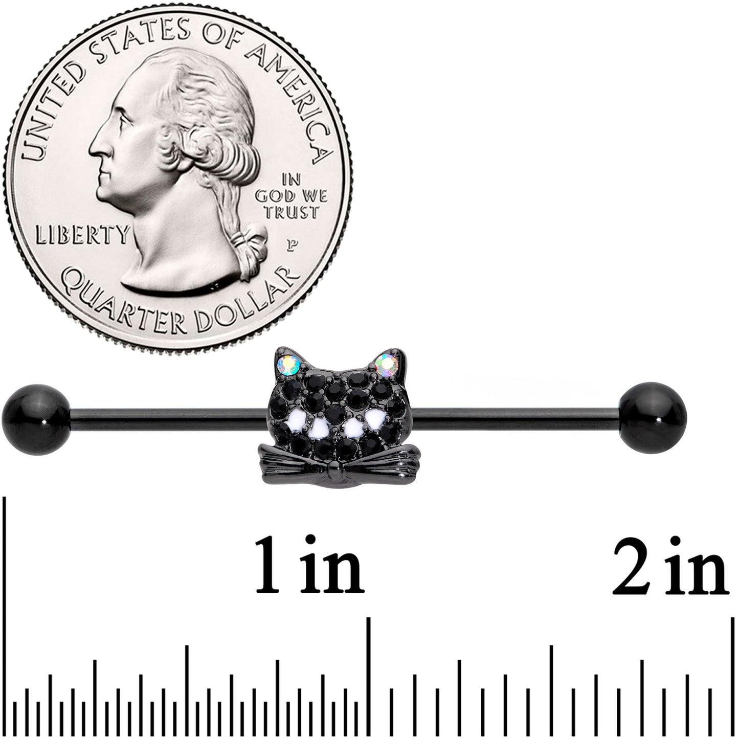 14 Gauge Black Aurora Gem Black Cat Industrial Barbell 38mm