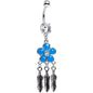 Clear Gem Blue Flower Feathers Dreamcatcher Dangle Belly Ring
