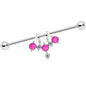 14 Gauge Pink Faux Opal Triad Dangle Industrial Barbell 38mm