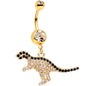 Clear Black Gem Gold Tone Decadent Dinosaur Dangle Belly Ring