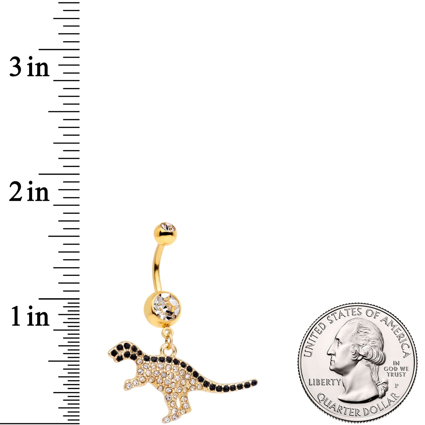 Clear Black Gem Gold Tone Decadent Dinosaur Dangle Belly Ring