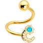 14 Gauge 3/8 Blue Faux Opal Gold Tone Moon Spiral Twister Belly Ring