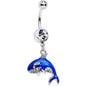 Clear Gem Bling Blue Orca Whale Dangle Belly Ring