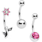Pink Clear Gem Flower Belly Ring Set of 3