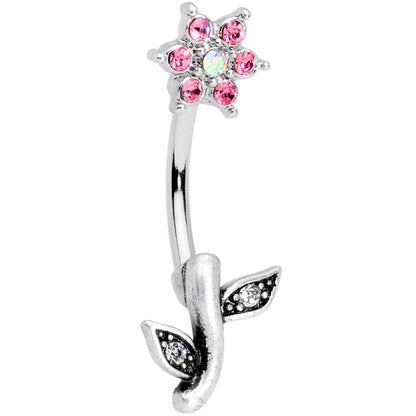 Pink Clear Gem Flower Belly Ring Set of 3