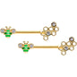 14 Gauge 9/16 Clear Gem Gold Tone Green Bee Barbell Nipple Ring Set