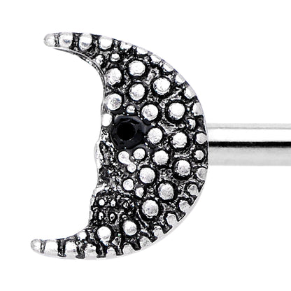 14 Gauge 9/16 Black Gem Skull Crescent Moon Barbell Nipple Ring Set