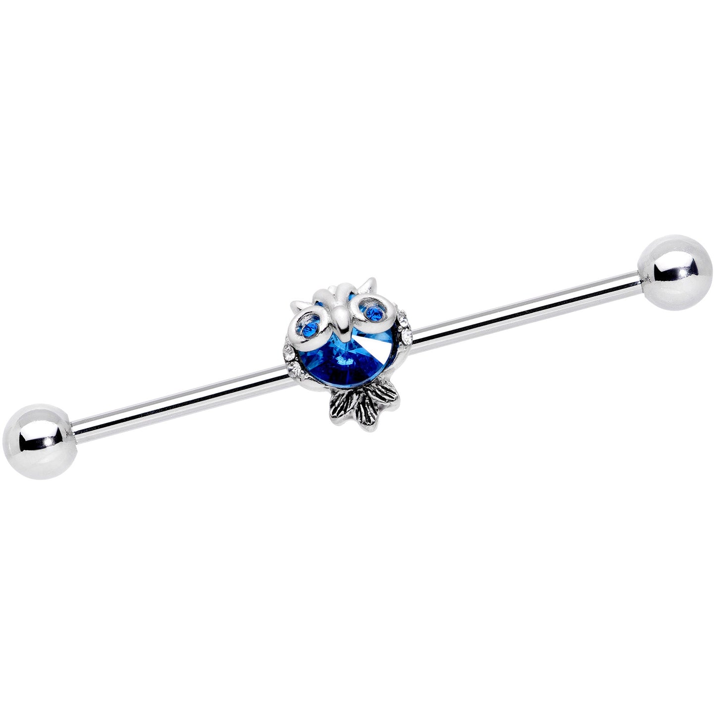 14 Gauge Clear Blue Gem Wide Eyed Owl Industrial Barbell 38mm