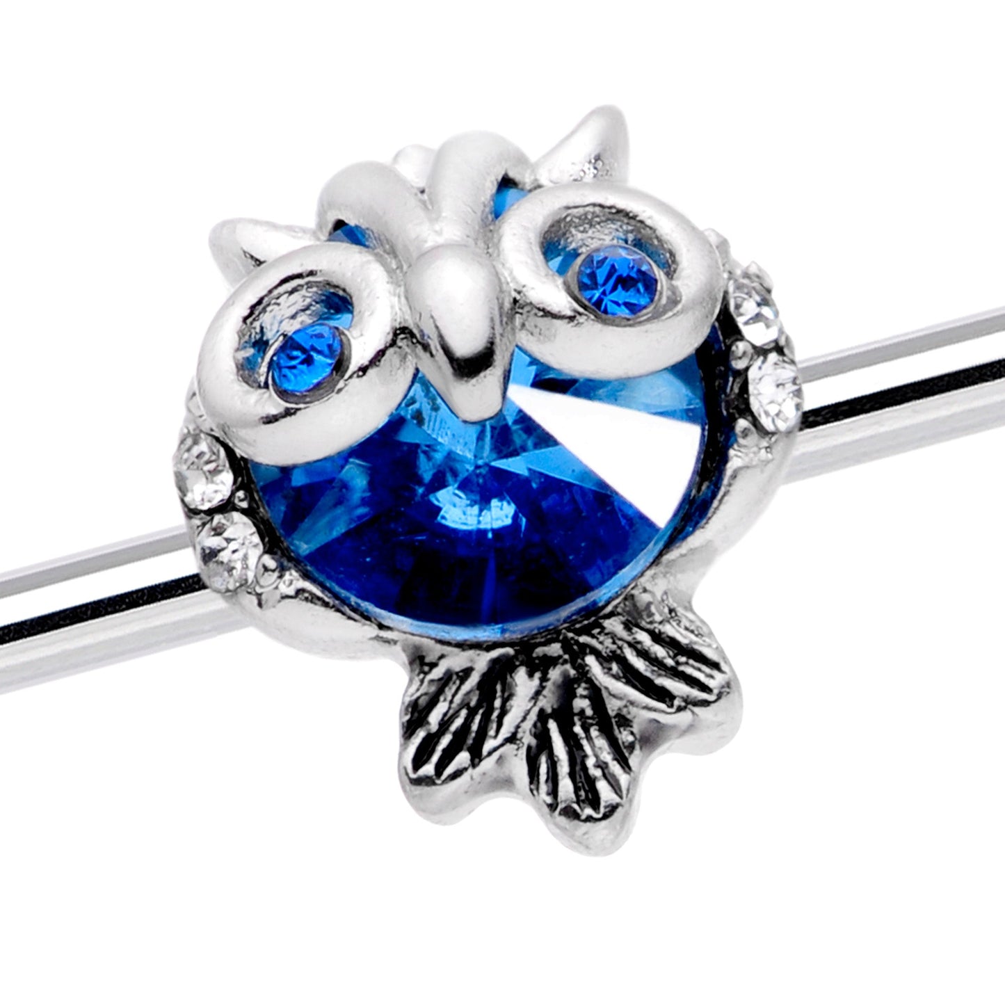 14 Gauge Clear Blue Gem Wide Eyed Owl Industrial Barbell 38mm