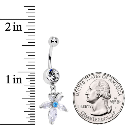 Clear Blue CZ Gem Flower Dangle Belly Ring