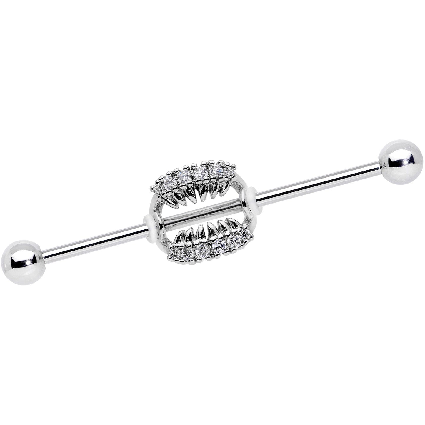 14 Gauge Clear CZ Gem Scary Monster Fangs Industrial Barbell 38mm