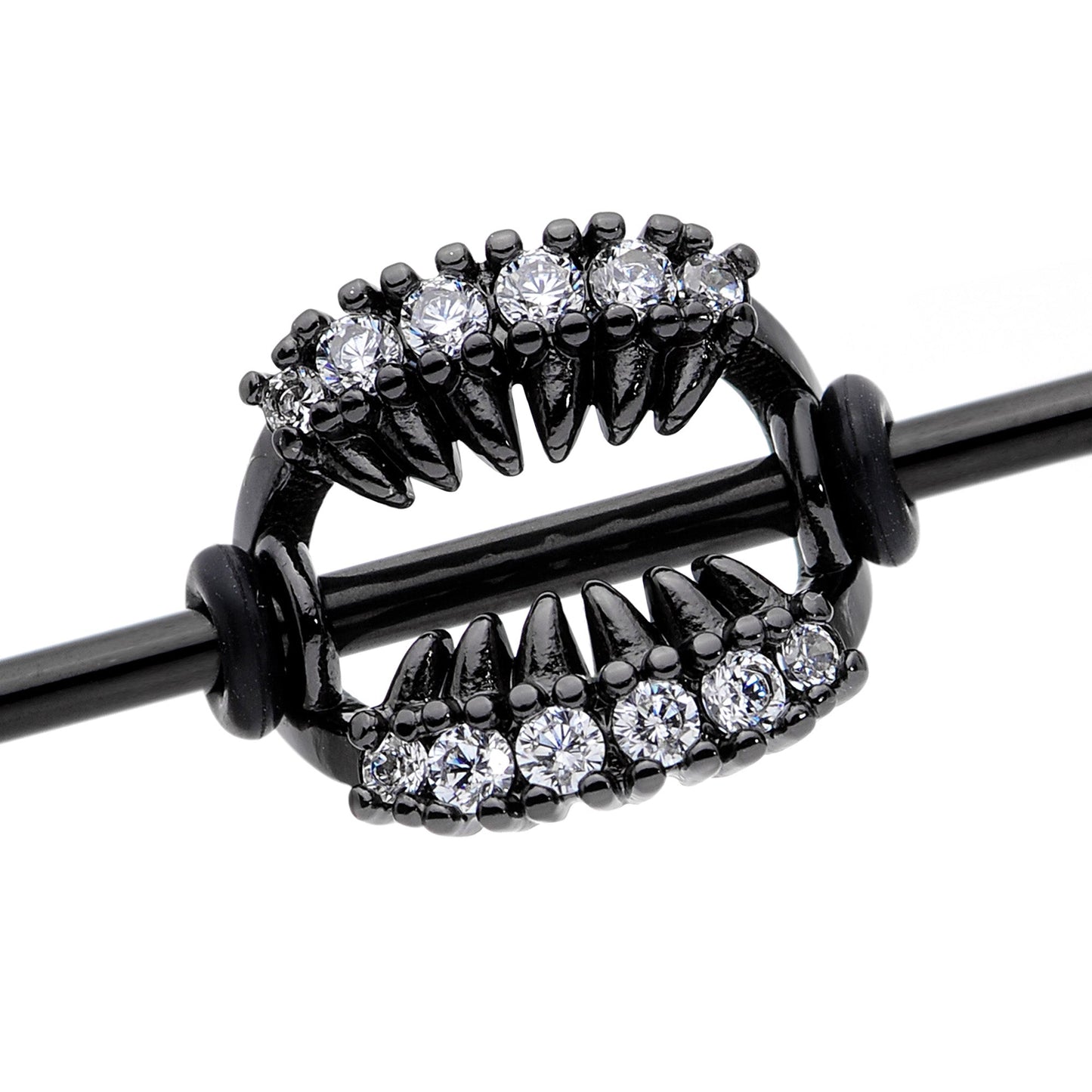 14 Gauge Clear CZ Gem Black Monster Fangs Industrial Barbell 38mm