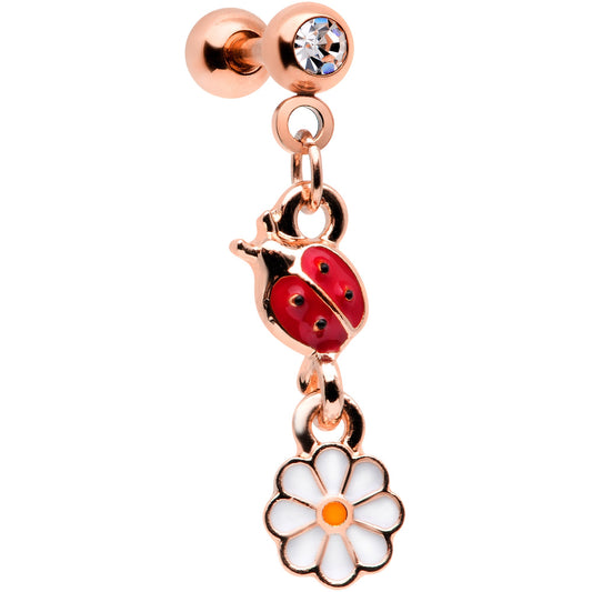 16 Gauge 1/4 Clear Gem Rose Gold Tone Ladybug Dangle Cartilage Tragus