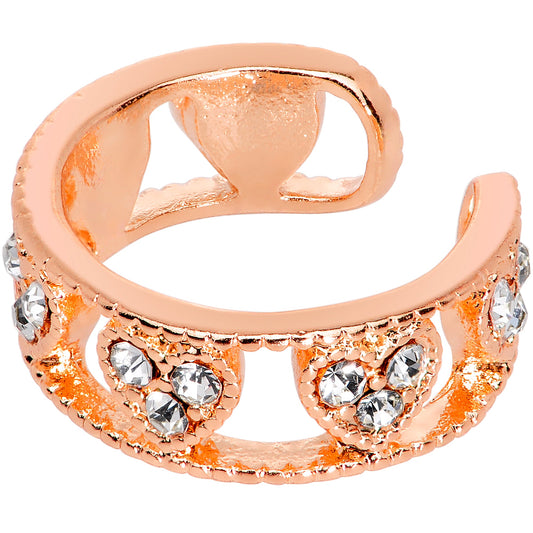 Clear Gem Rose Gold Tone Ring of Hearts Non Pierced Ear Cuff